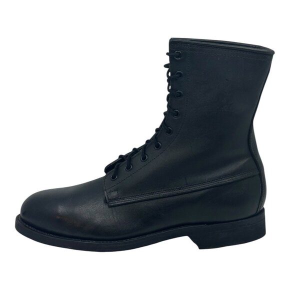 Addison Shoe Co. Black Leather Combat Boots Size 8.5 X-Wide Military Lace-Up Vtg - Picture 8 of 15